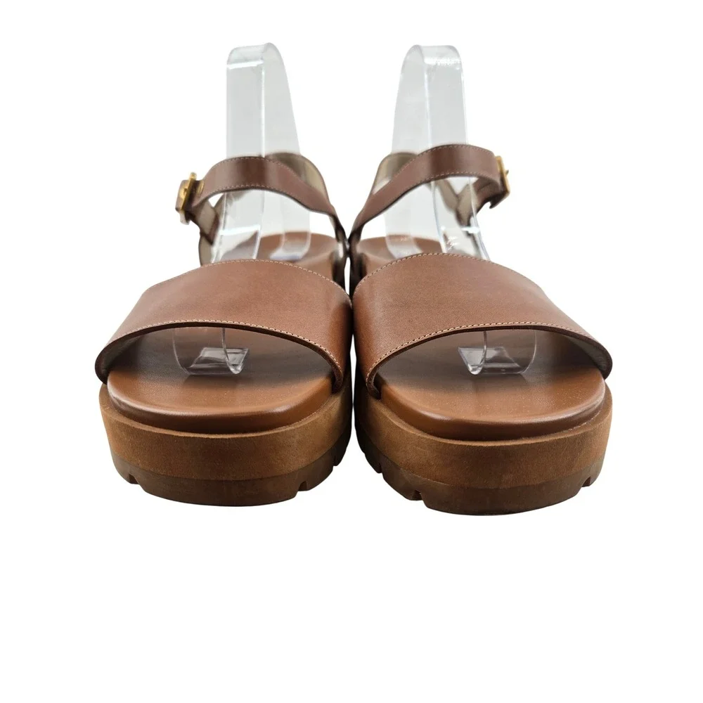 Vionic Jamie Tan Leather Platform Ankle Strap Lug Sole Sandals Womens 8.5